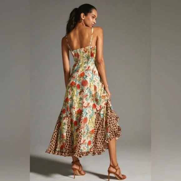 HUTCH X ANTHROPOLOGIE Corset Mixed Floral Leopard Print Maxi Dress Size 6 VGUC - Picture 2 of 9